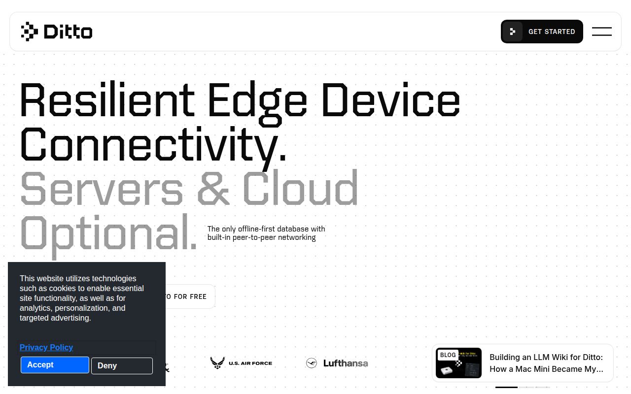 Screenshot of Ditto (ditto.com) — Resilient edge device connectivity