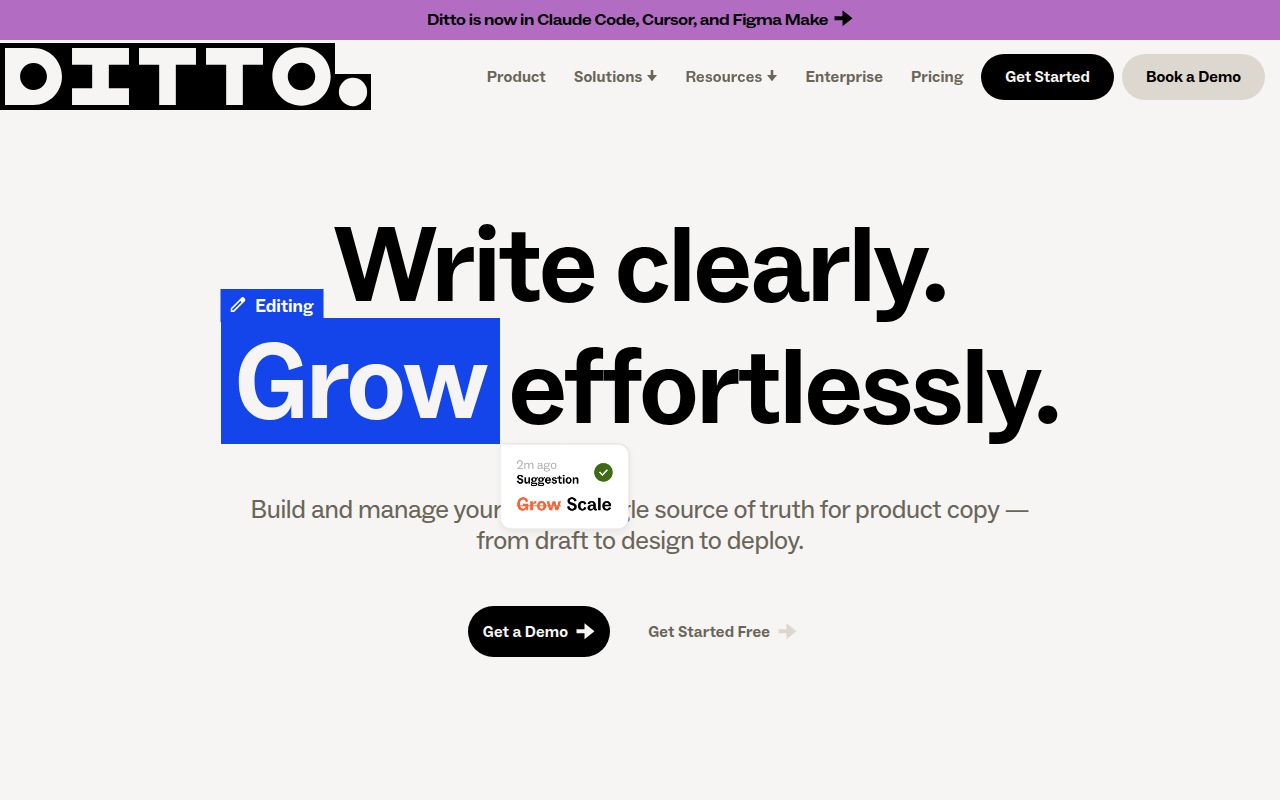 Screenshot of Ditto (Words) (dittowords.com) — Manage product text from draft to deploy