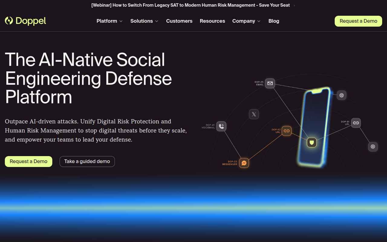 Screenshot of Doppel (doppel.com) — AI-native digital risk protection
