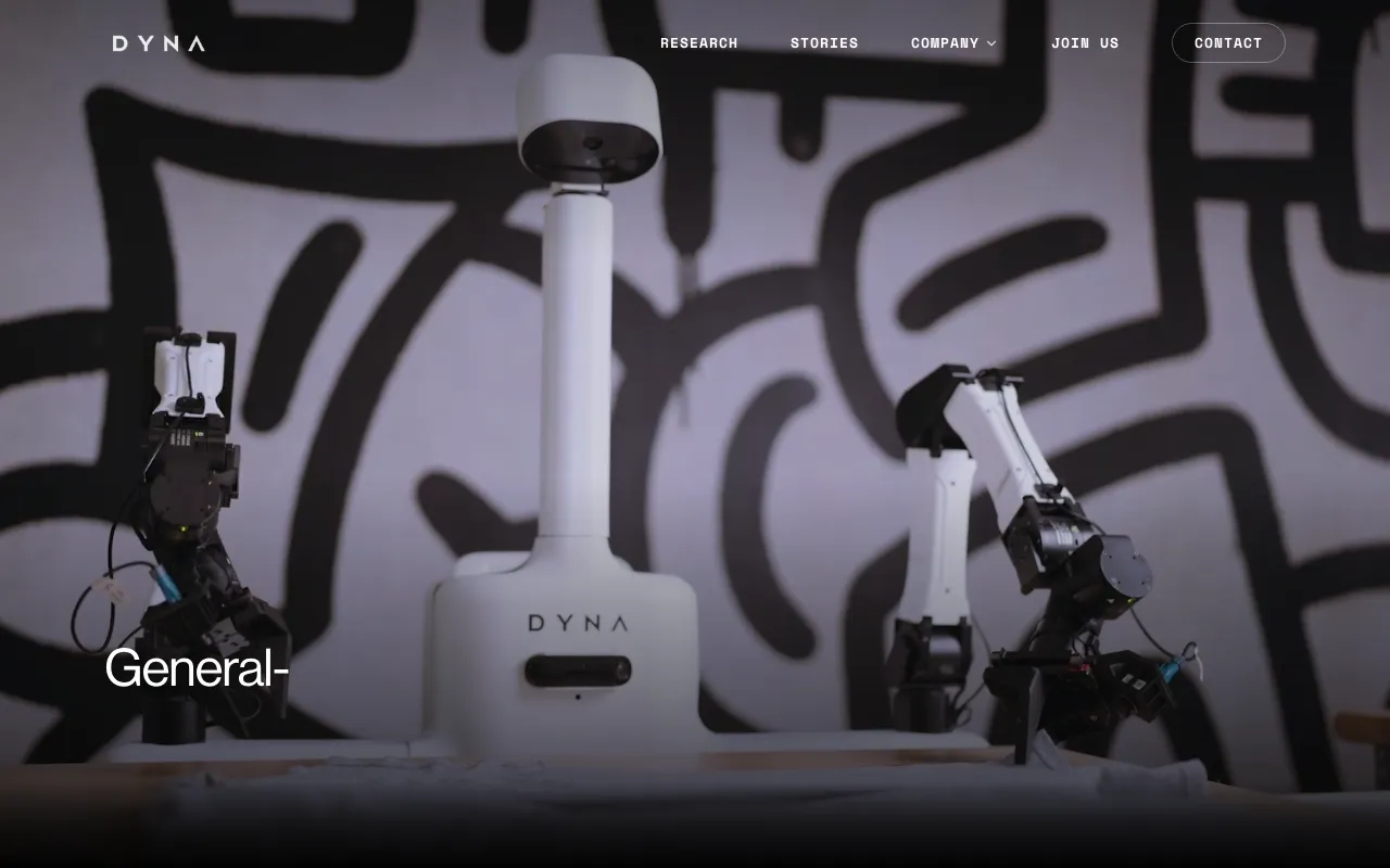 Screenshot of Dyna Robotics (dyna.co) — High performance general-purpose robots