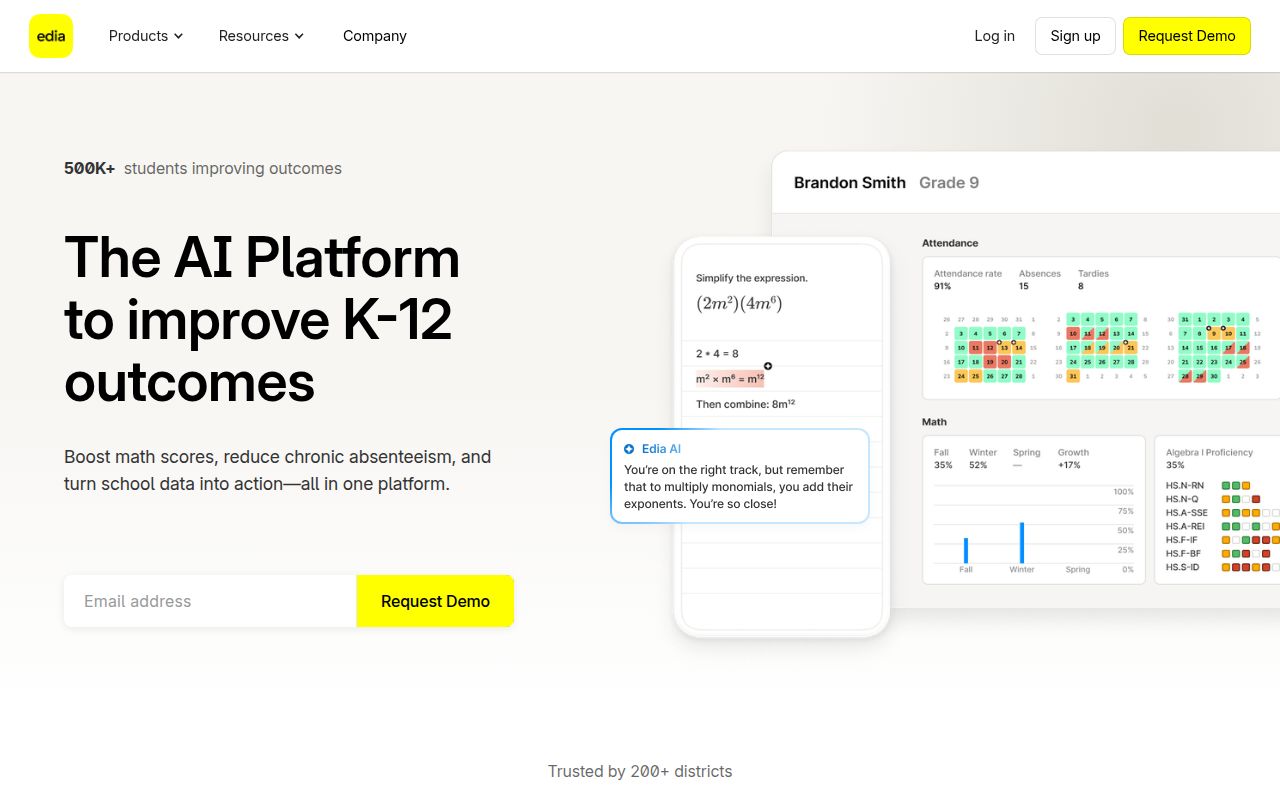 Screenshot of Edia (edia.app) — The AI platform for K-12
