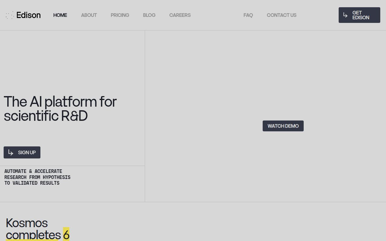 Screenshot of Edison (edisonscientific.com) — The AI platform for scientific R&amp;D