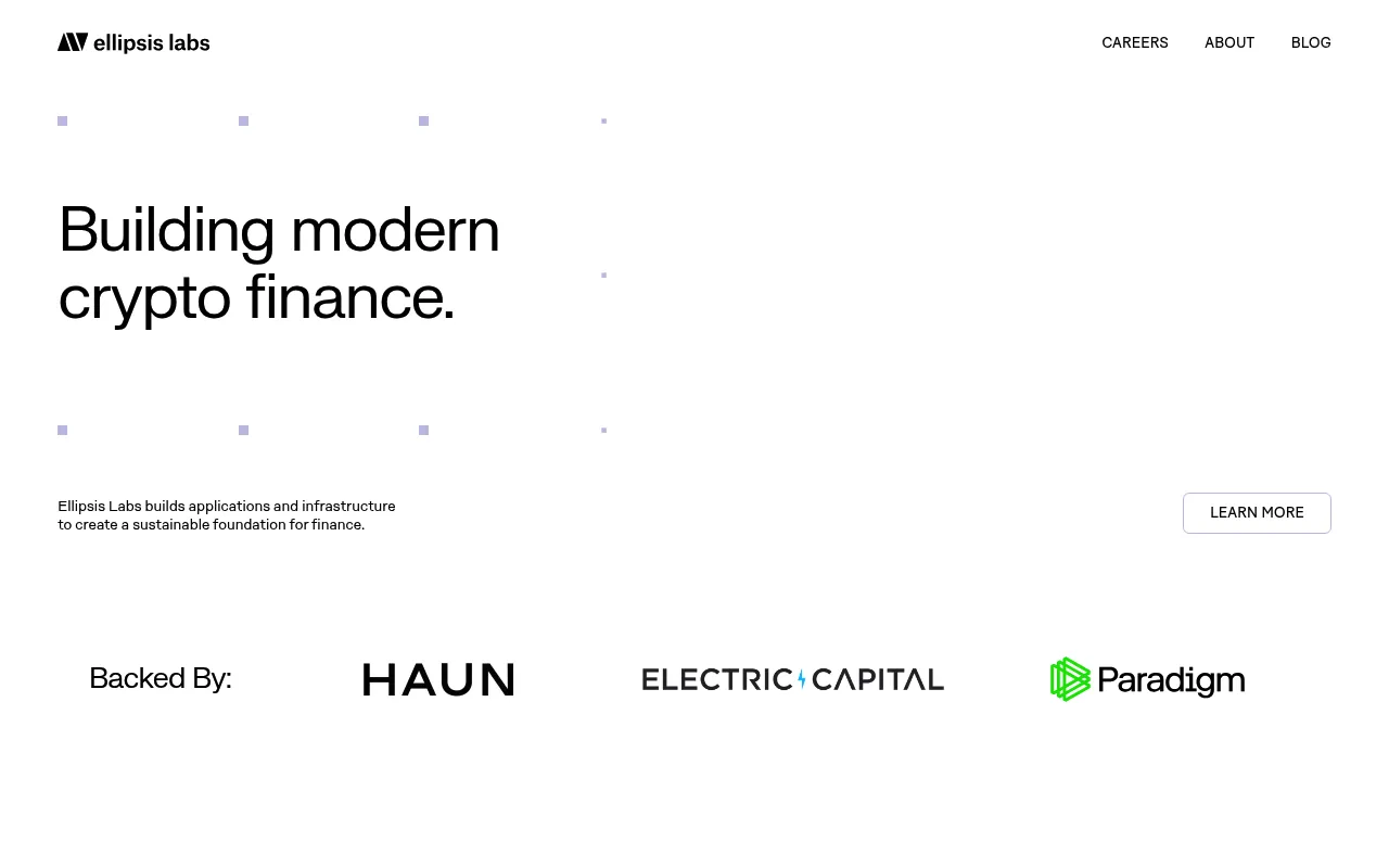 Screenshot of Ellipsis Labs (ellipsislabs.xyz) — Building modern crypto finance
