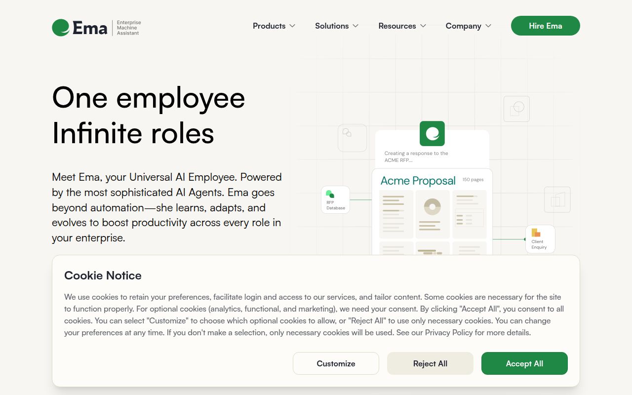 Screenshot of Ema (ema.co) — Ema