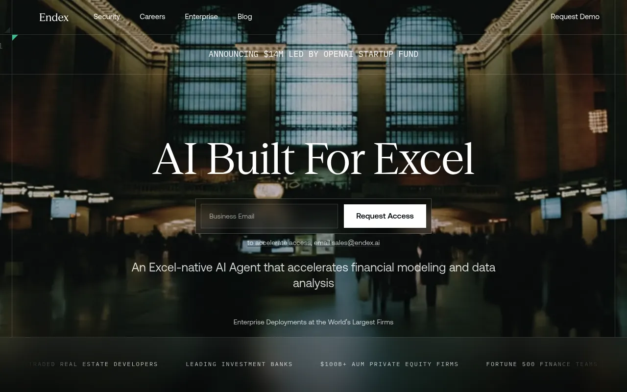 Screenshot of Endex (endex.ai) — Building a financial coworker