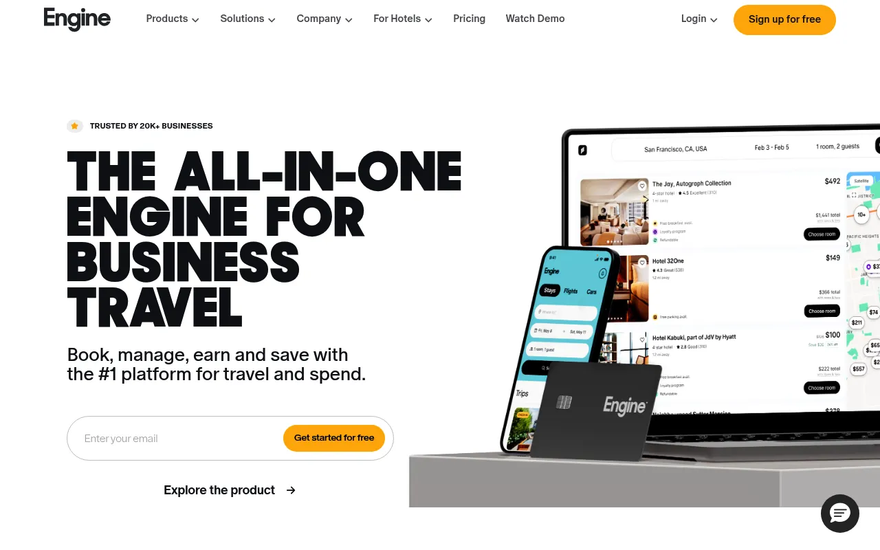 Screenshot of Engine (engine.com) — Modern travel management platform