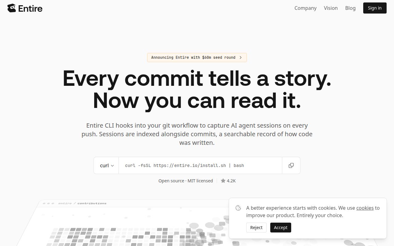 Screenshot of Entire (entire.io) — The world's next developer platform