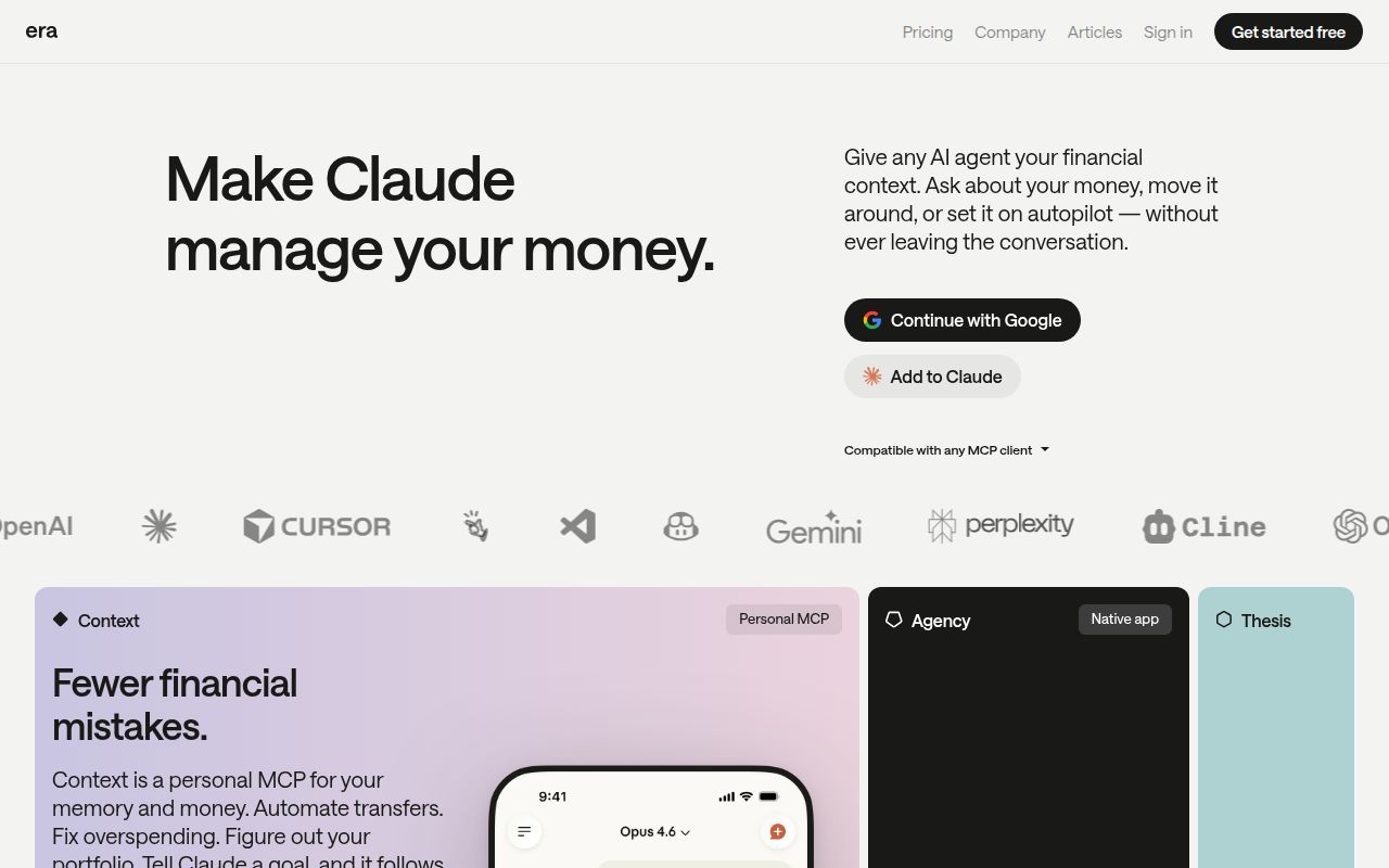 Screenshot of Era (era.app) — Building AI for your money