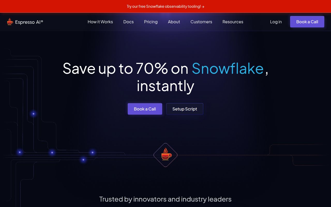 Screenshot of Espresso AI (espresso.ai) — Save up to 70% on Snowflake