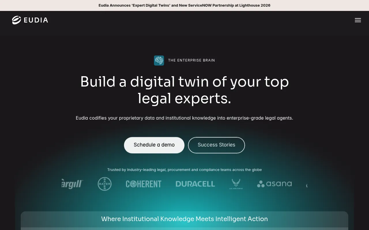 Screenshot of Eudia (eudia.com) — Augment your legal team with AI