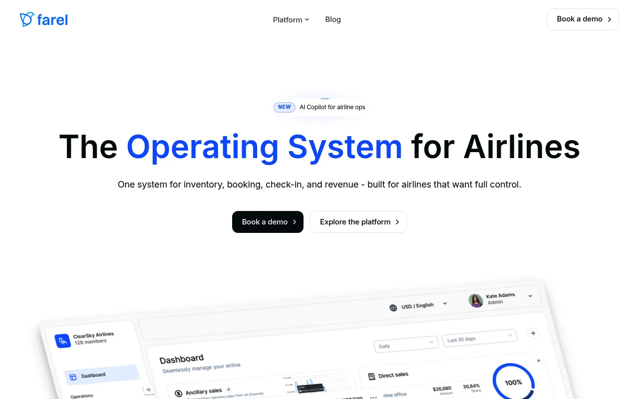 Screenshot of Farel (farel.io) — Airline on autopilot