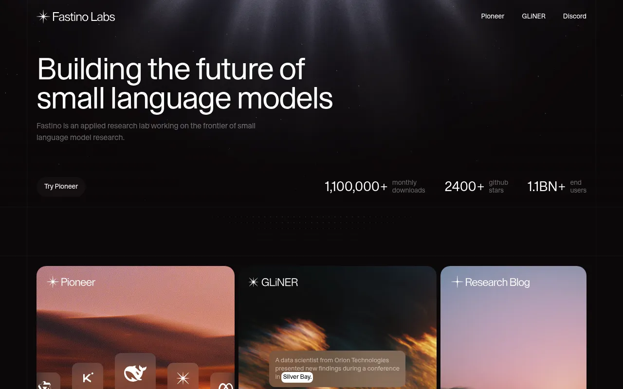 Screenshot of Fastino (fastino.ai) — Task-specific Language Models