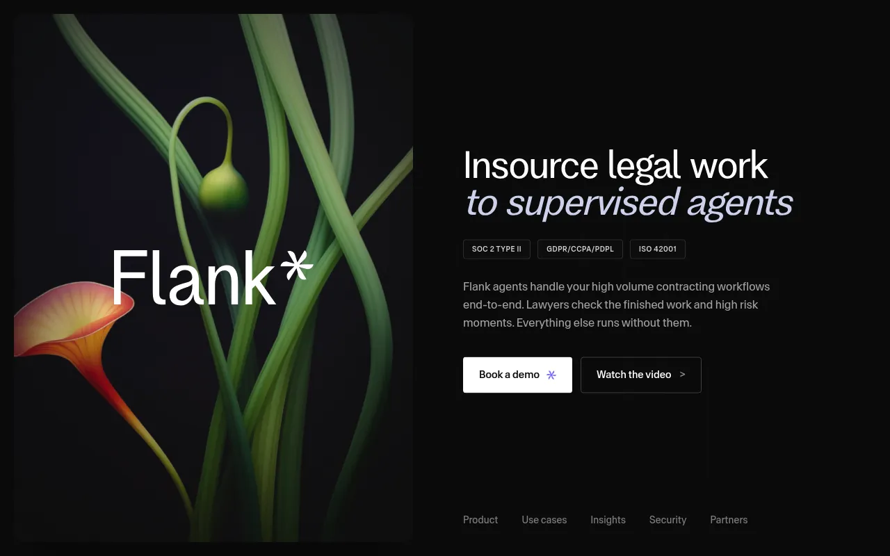 Screenshot of Flank (flank.ai) — Autonomous legal AI