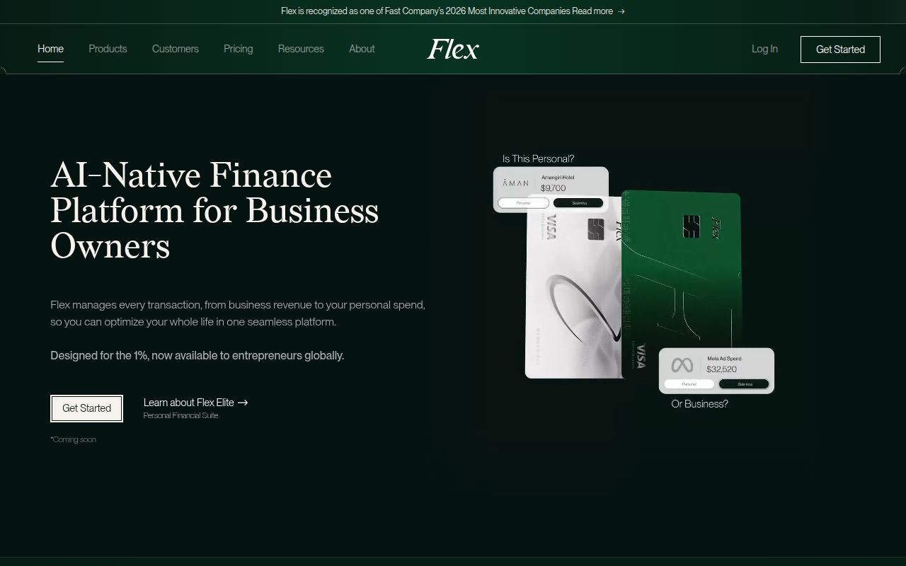 Screenshot of Flex (flex.one) — End-to-end finance platform for businesses