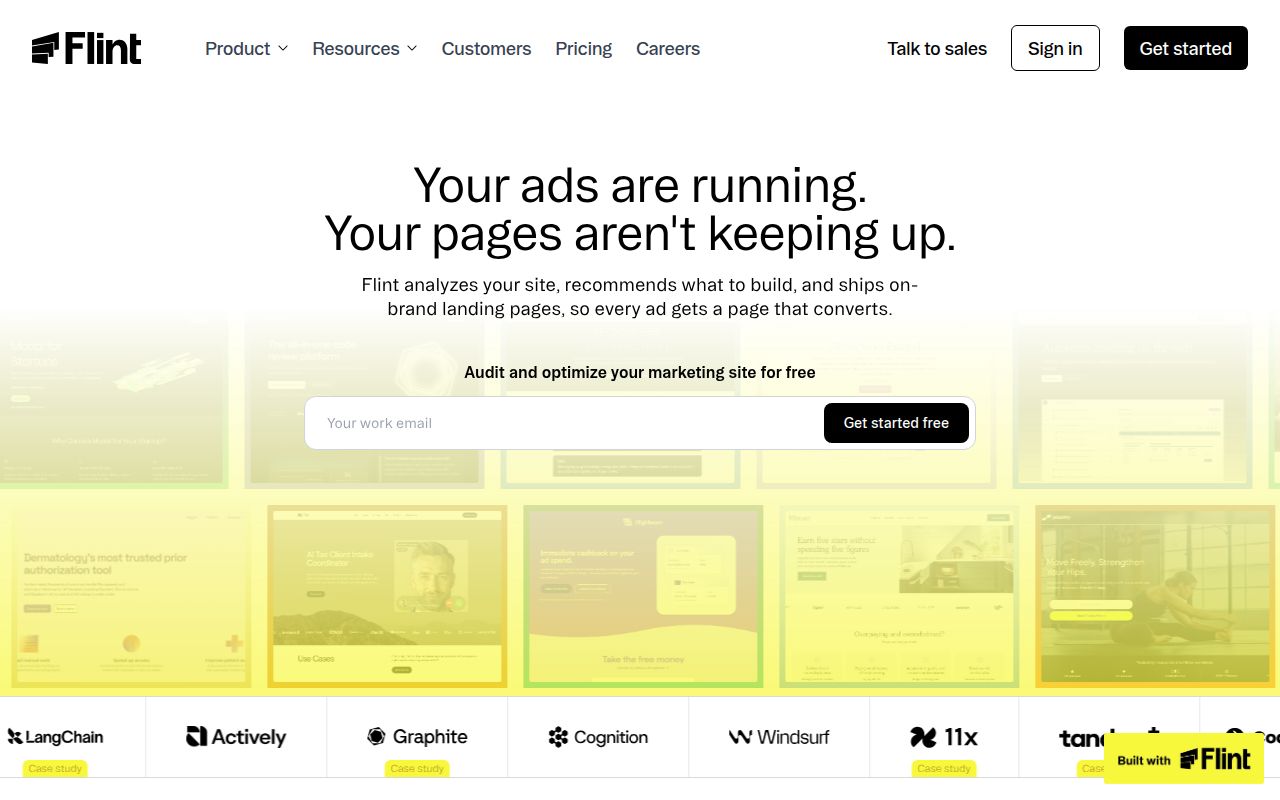 Screenshot of Flint (tryflint.com) — The autonomous website platform