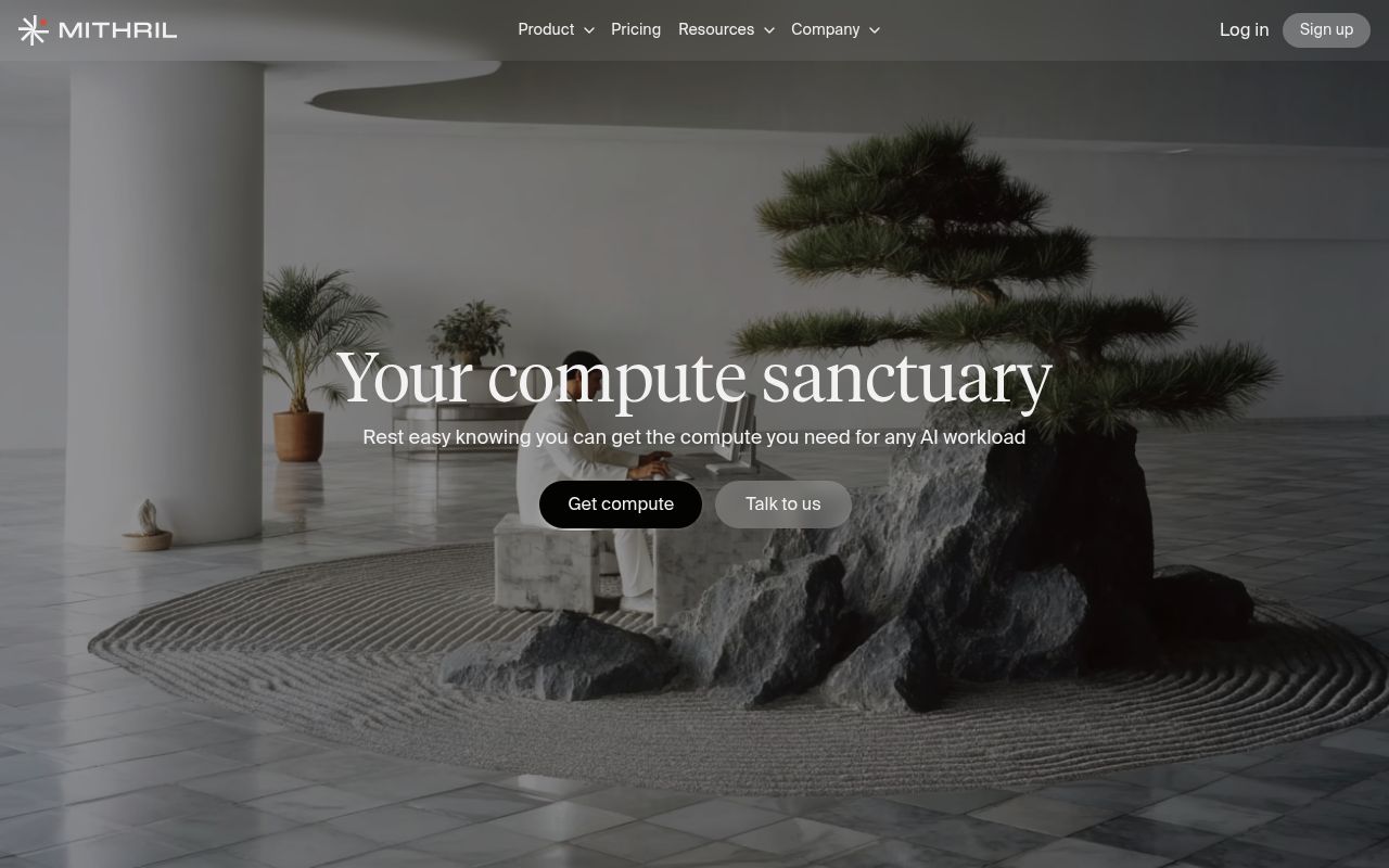 Screenshot of Mithril (mithril.ai) — The AI omnicloud