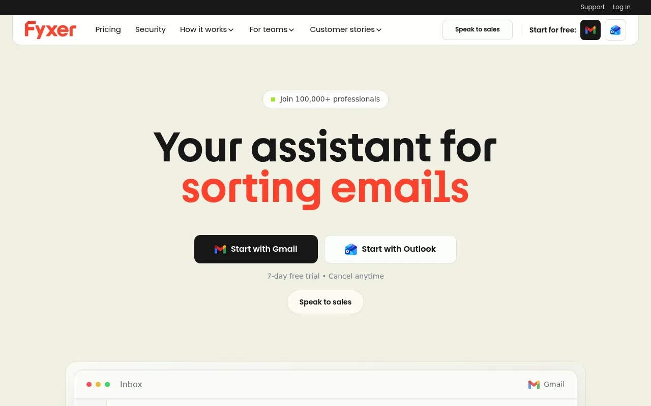 Screenshot of Fyxer (fyxer.com) — Your email & meeting partner