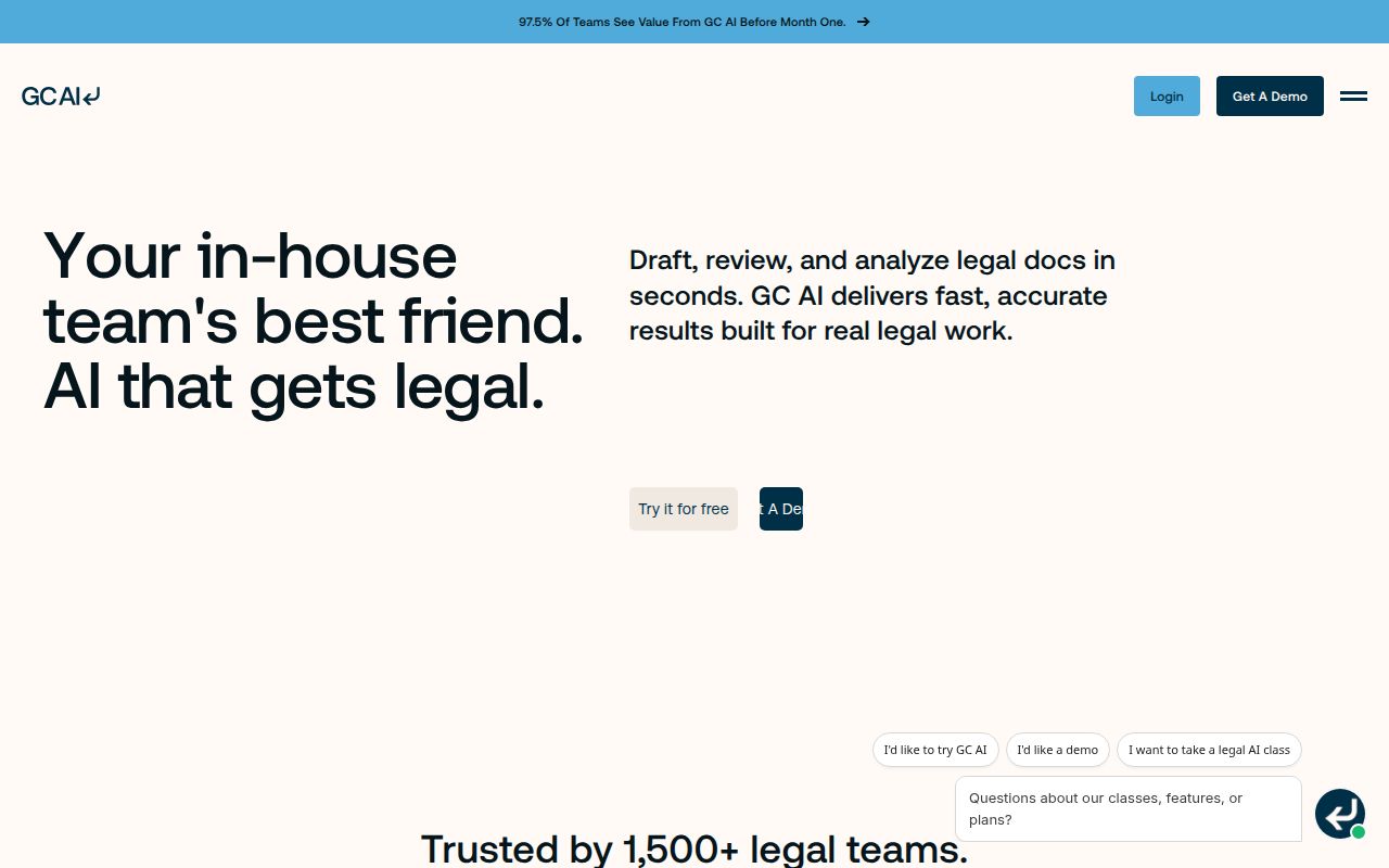 Screenshot of GC AI (gc.ai) — In-house legal AI