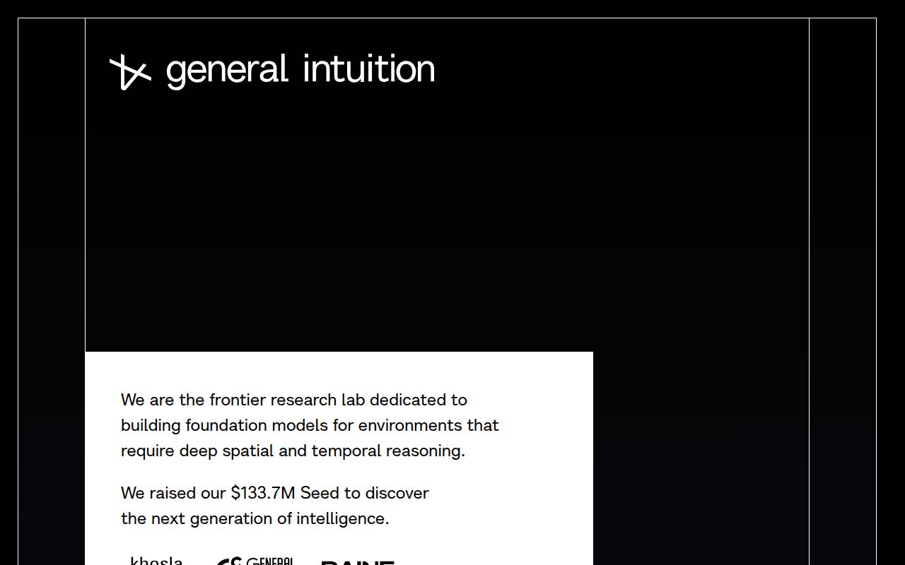 Screenshot of General Intuition (generalintuition.com) — The frontier research lab dedicated to games