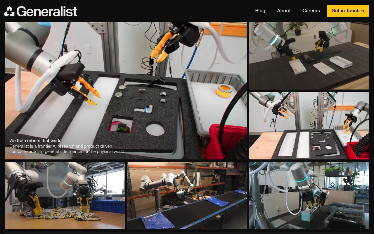 Screenshot of Generalist AI (generalistai.com) — Making general-purpose robots a reality