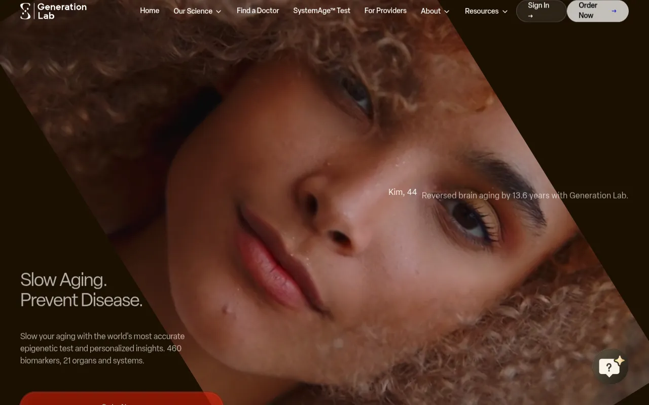 Screenshot of Generation Lab (generationlab.com) — Reversing human biological age