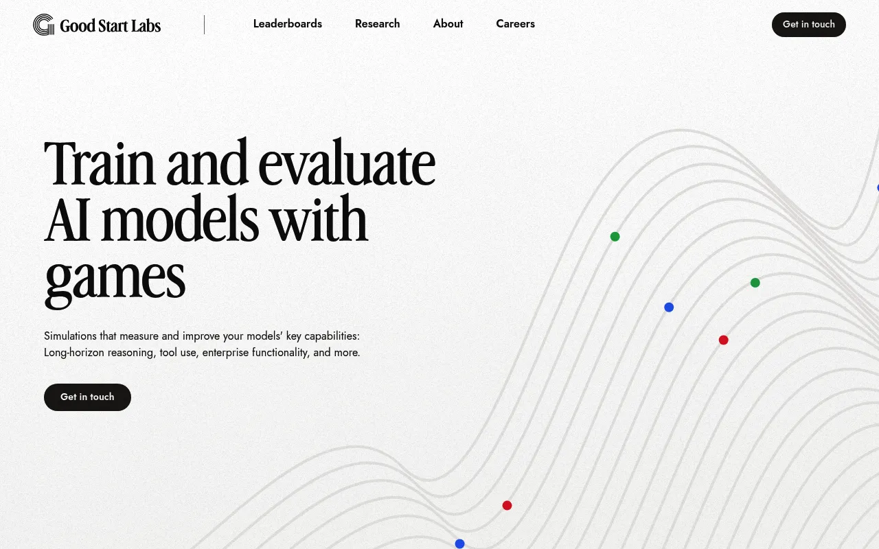 Screenshot of Good Start Labs (goodstartlabs.com) — Building games to make AI better