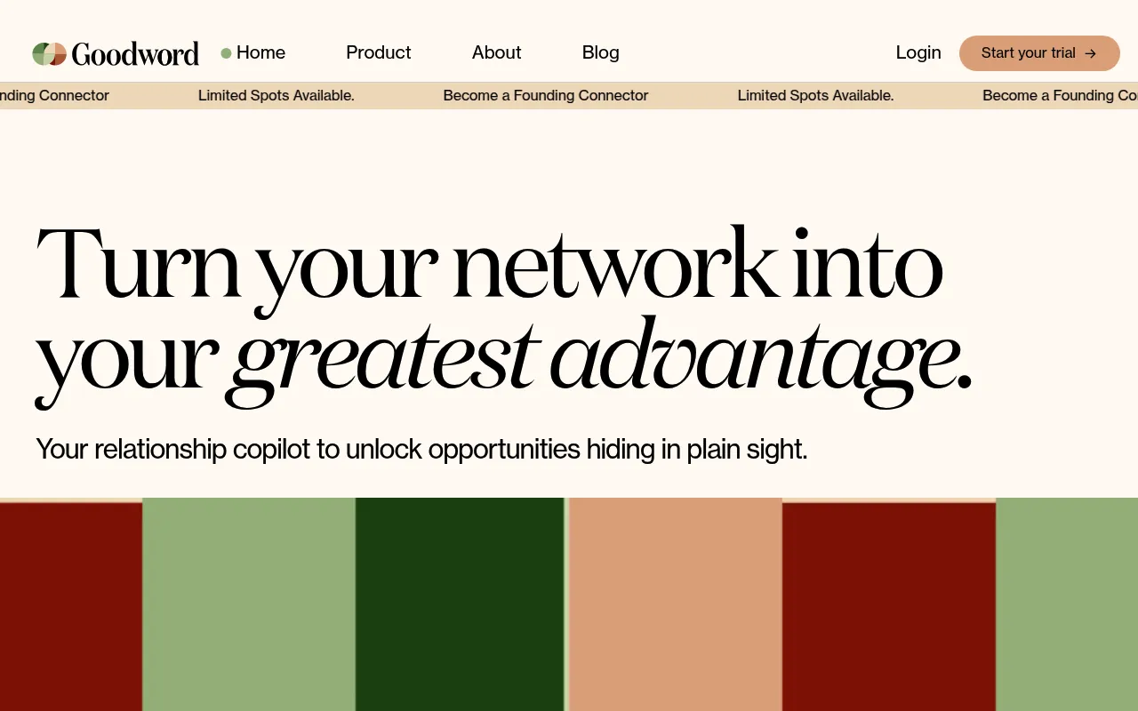 Screenshot of Goodword (goodword.com) — Networking copilot