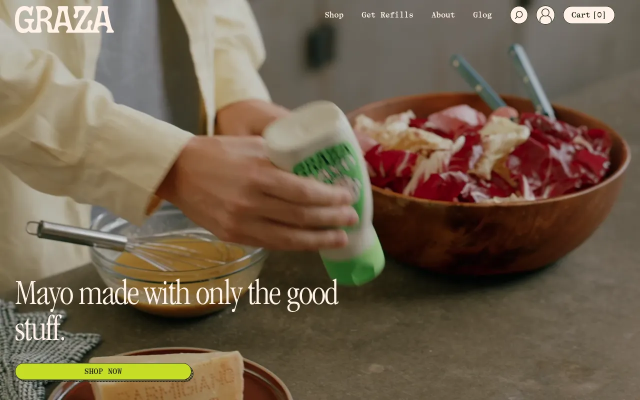 Screenshot of Graza (graza.co) — Olive oil made for anyone who cooks