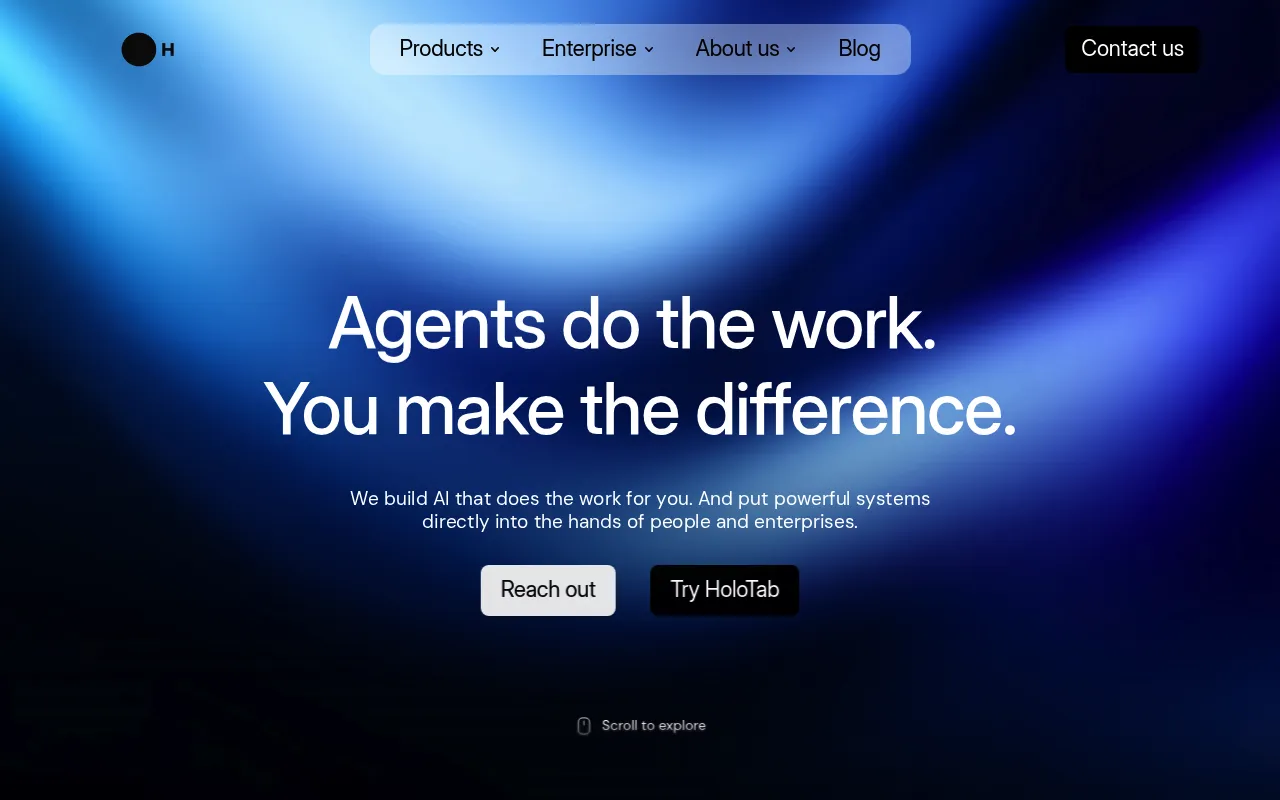 Screenshot of H Company (hcompany.ai) — Forging superintelligence