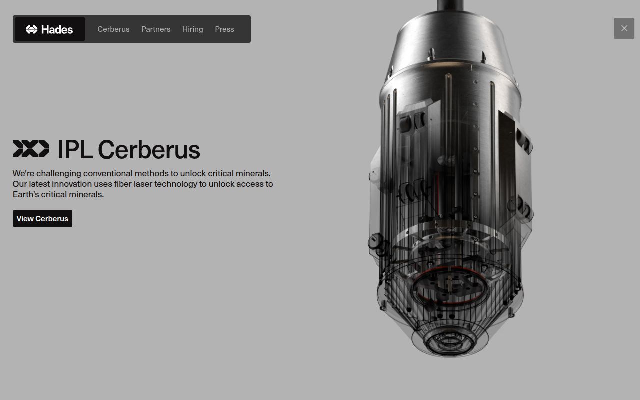 Screenshot of Hades Mining (hades.com) — Unlocking geothermal energy at scale