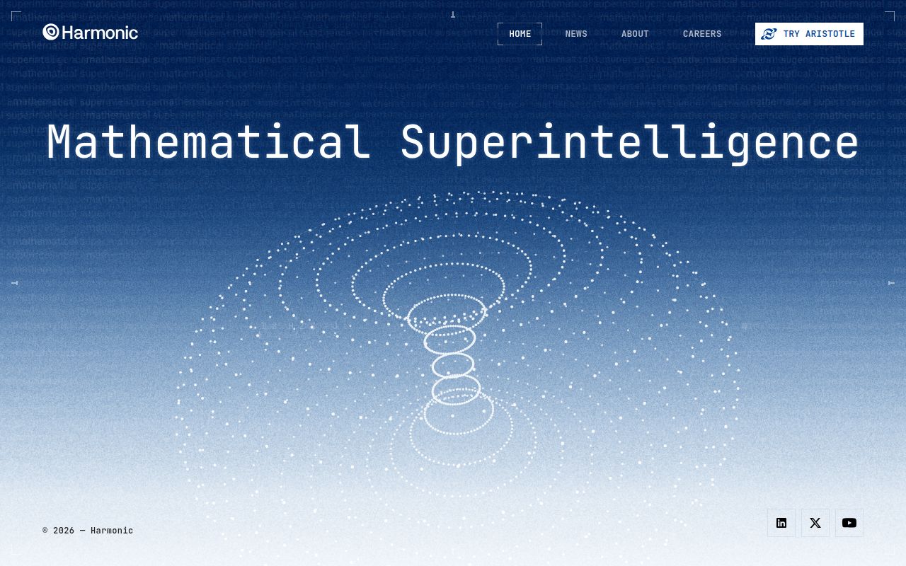 Screenshot of Harmonic (harmonic.fun) — Building mathematical superintelligence