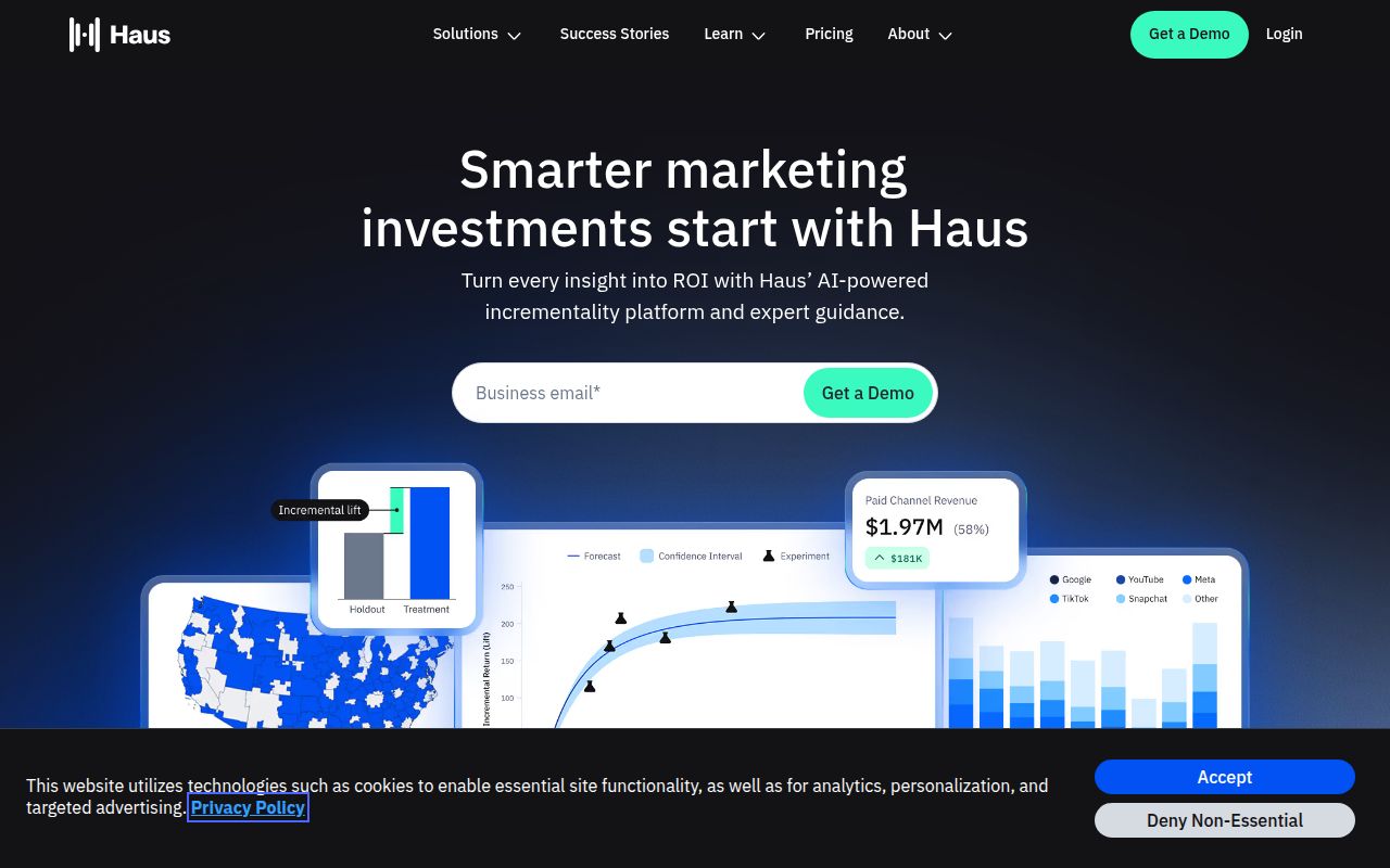Screenshot of Haus (haus.io) — Measure marketing incrementality