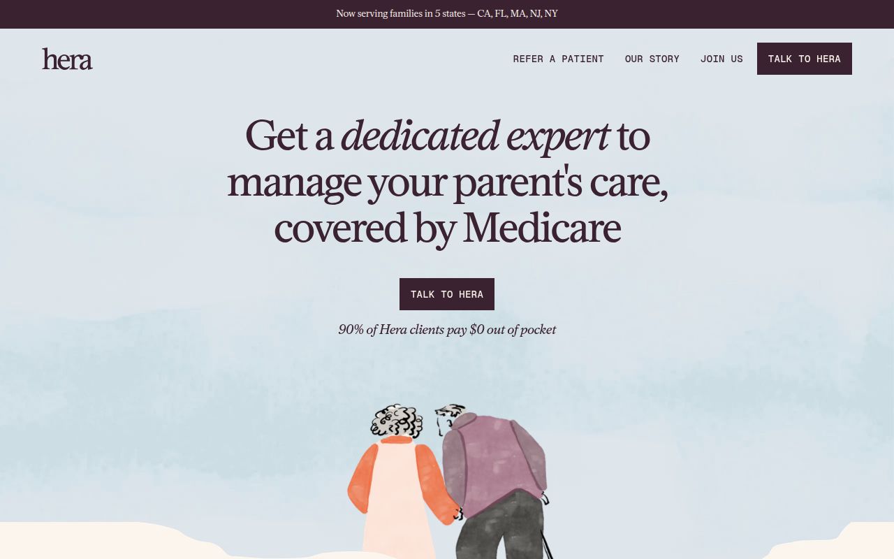 Screenshot of Hera (hellohera.com) — Changing how we care for our parents