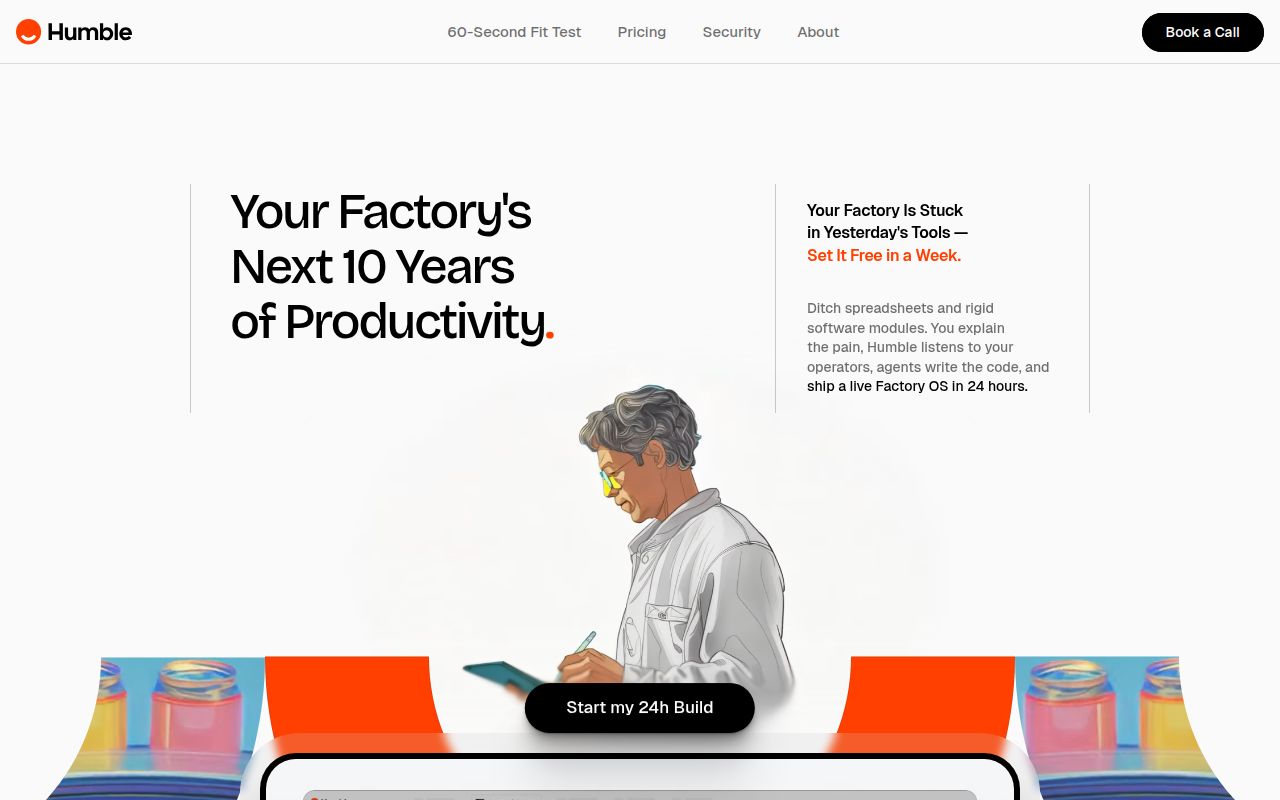 Screenshot of Humble (humbleops.ai) — Bringing superintelligence to manufacturing