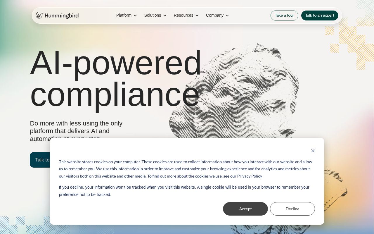 Screenshot of Hummingbird (hummingbird.co) — Fighting financial crime with AI