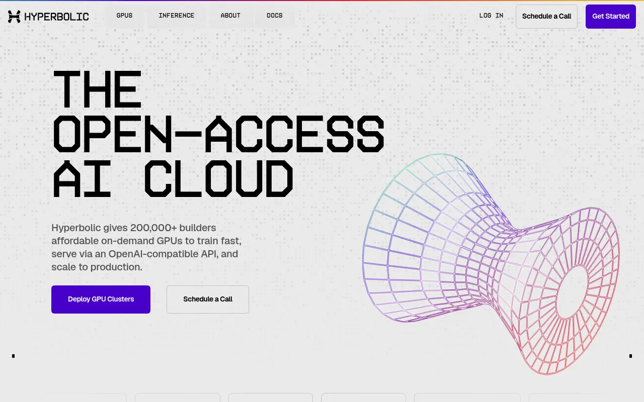 Screenshot of Hyperbolic (hyperbolic.xyz) — Building the open-access AI cloud