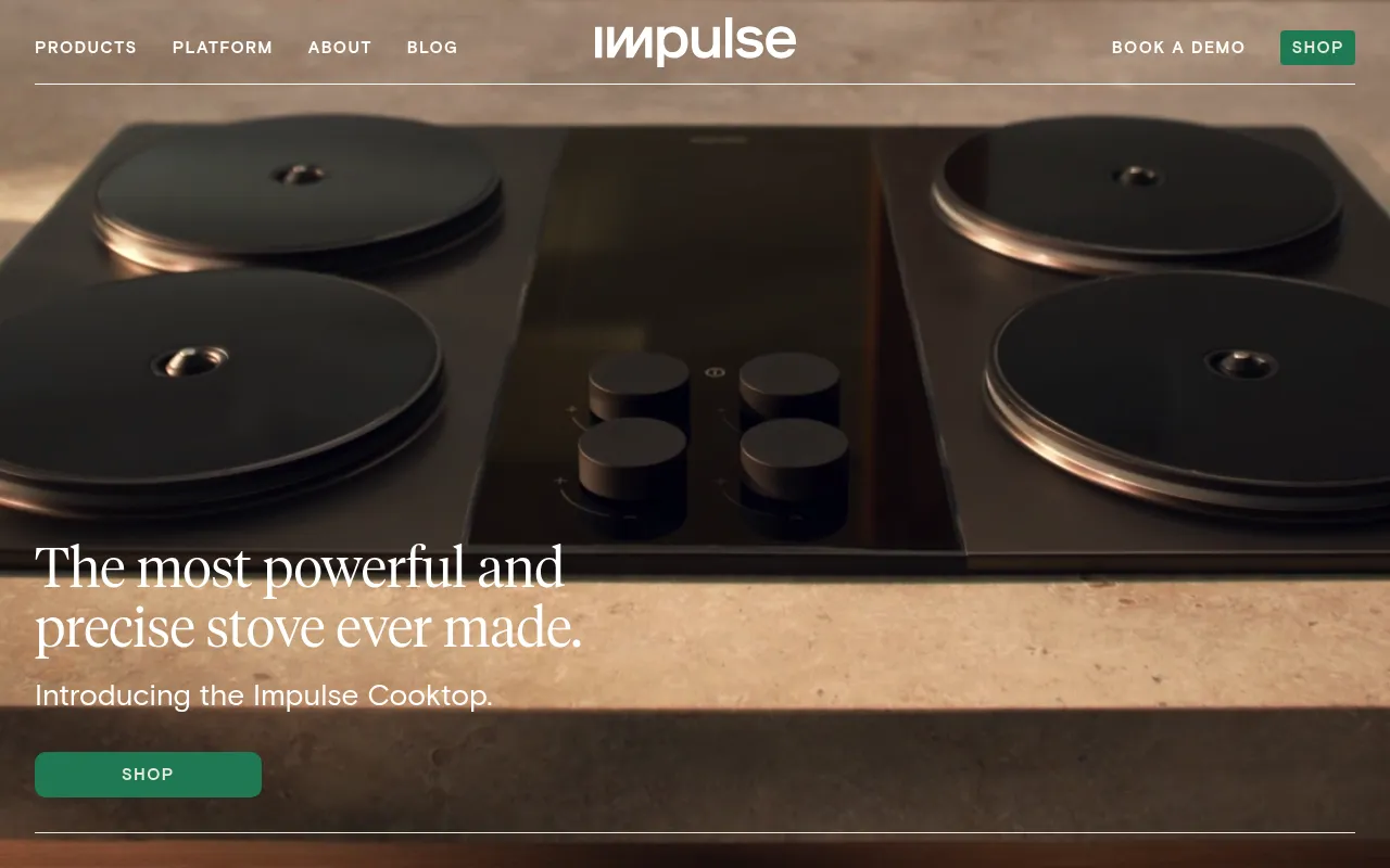 Screenshot of Impulse Labs (impulselabs.com) — Next-generation kitchen stove