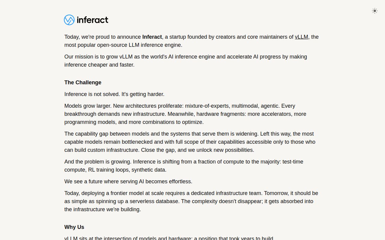 Screenshot of Inferact (inferact.ai) — The world's AI inference engine