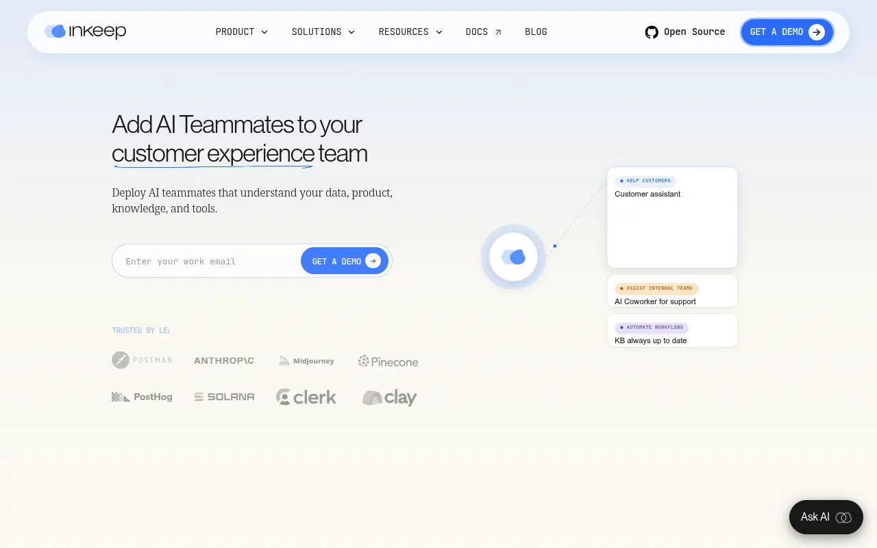 Screenshot of Inkeep (inkeep.com) — AI support you can trust