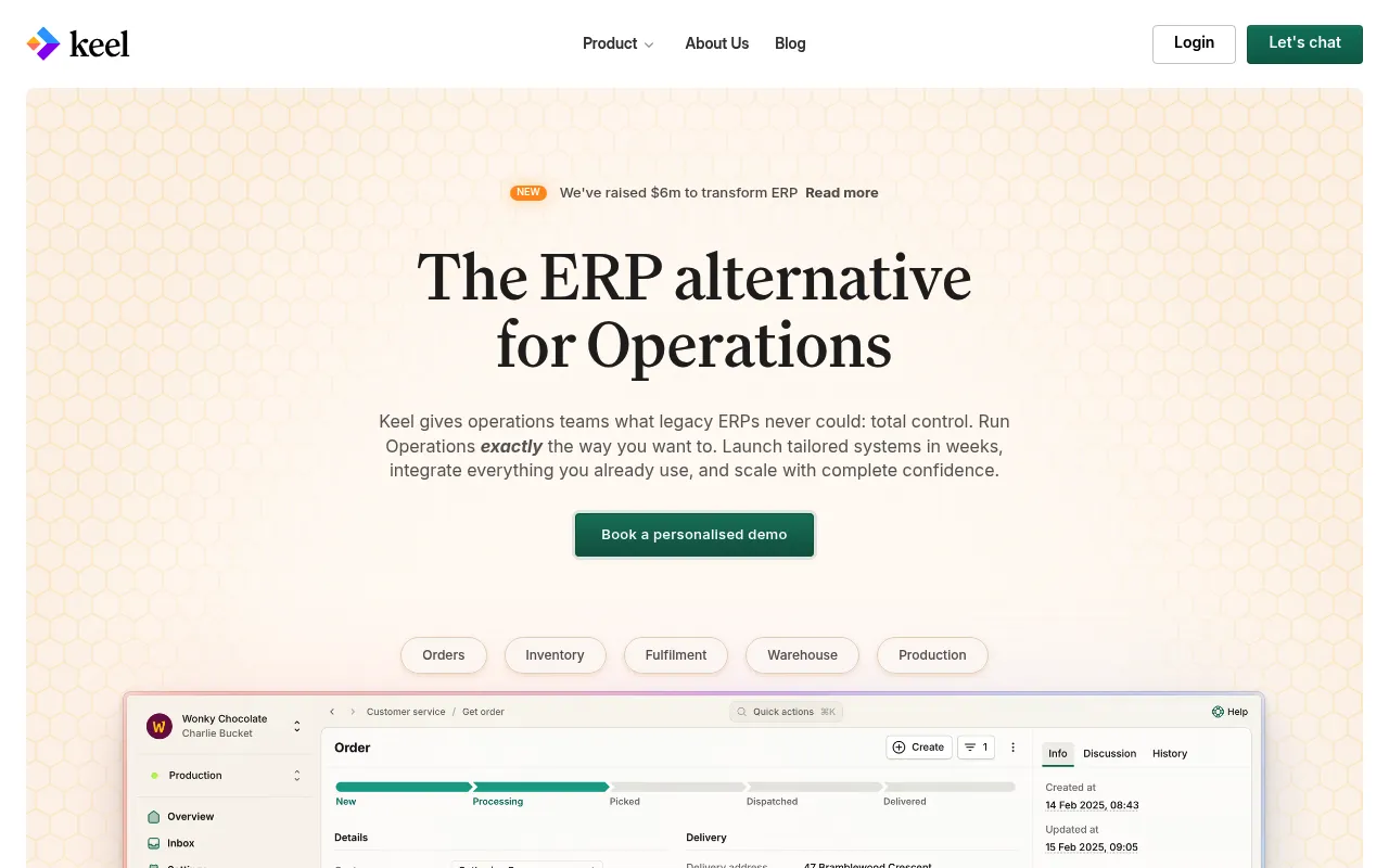 Screenshot of Keel (keel.so) — Modern ERP built for operators