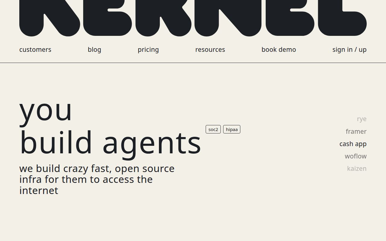 Screenshot of Kernel (kernel.sh) — Browser infra for web agents and automations