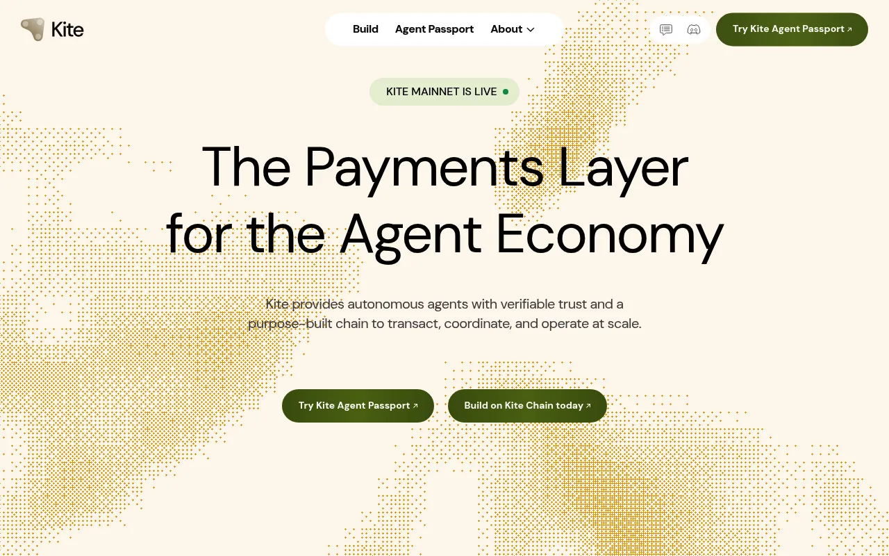 Screenshot of Kite (gokite.ai) — The base layer for the agentic web
