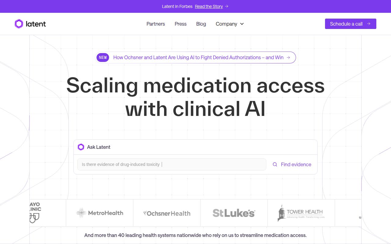 Screenshot of Latent Health (latenthealth.com) — The intelligence infrastructure for American healthcare