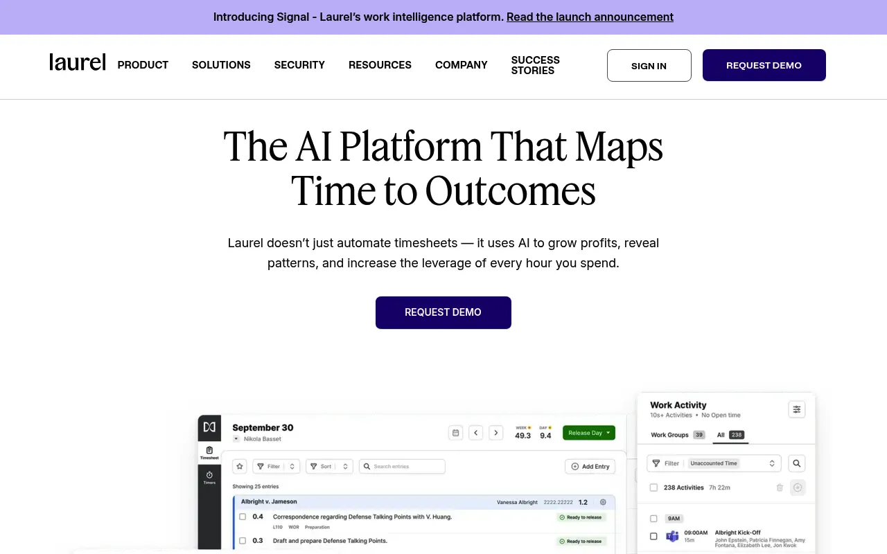 Screenshot of Laurel (laurel.ai) — AI that tracks time for you