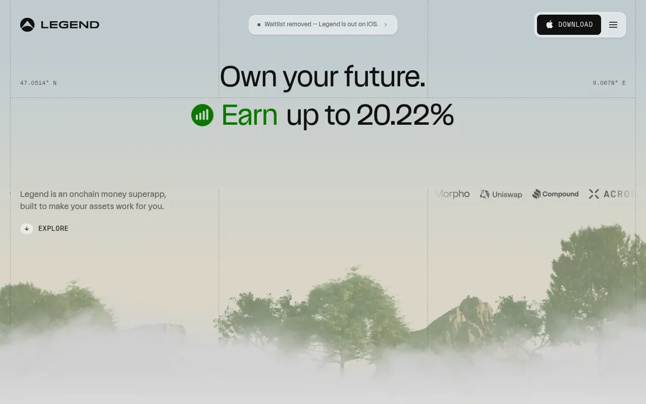 Screenshot of Legend (legend.xyz) — Your gateway to decentralized finance