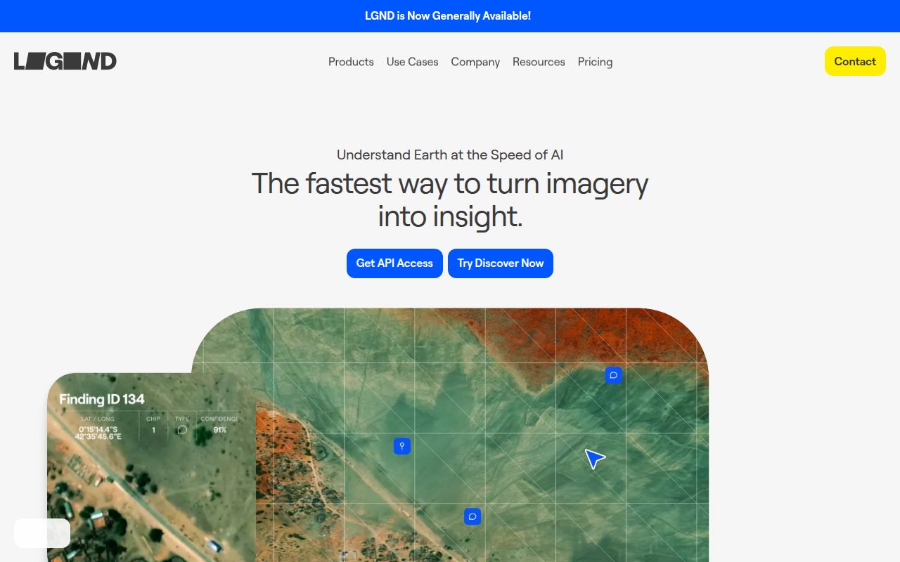 Screenshot of LGND (lgnd.io) — ChatGPT for the Earth