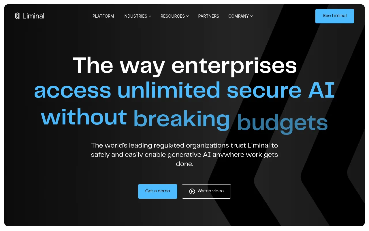 Screenshot of Liminal (liminal.ai) — Horizontal security for GenAI
