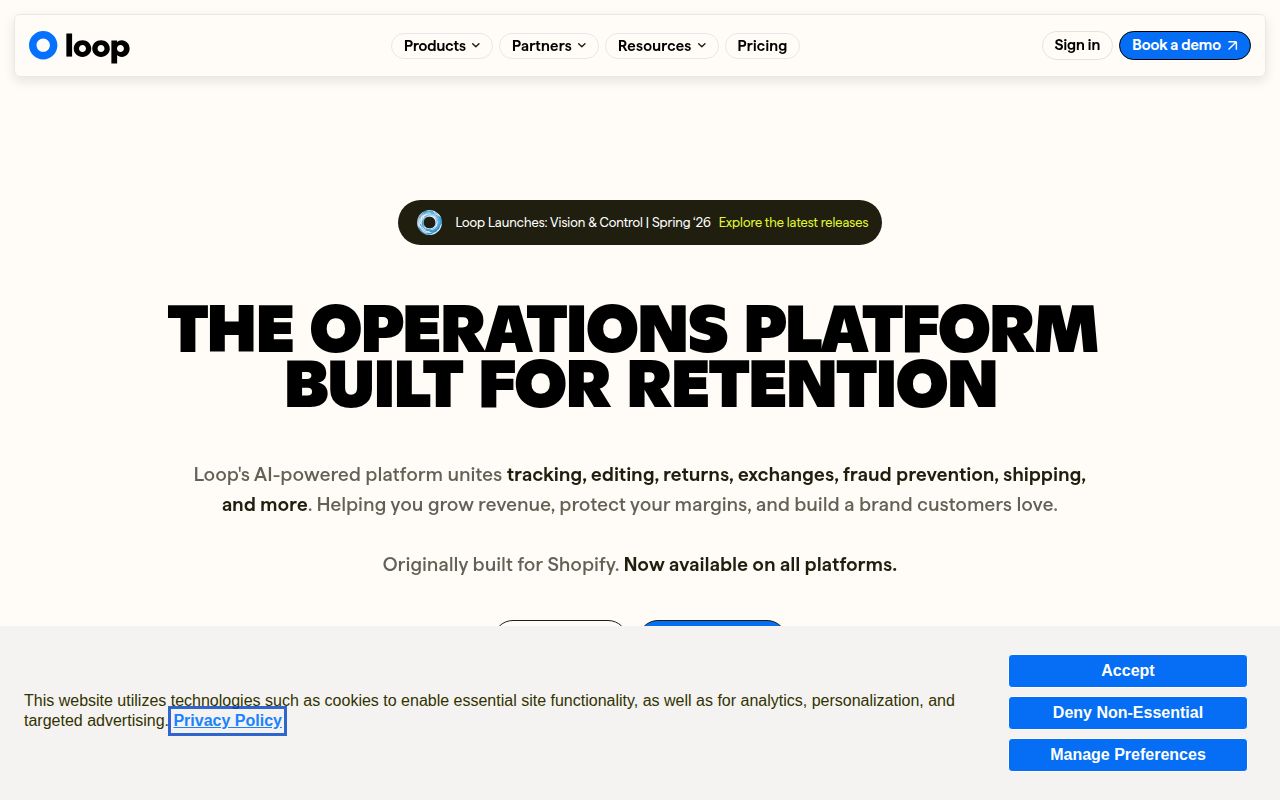 Screenshot of Loop (Returns) (loopreturns.com) — Turn refunds into exchanges