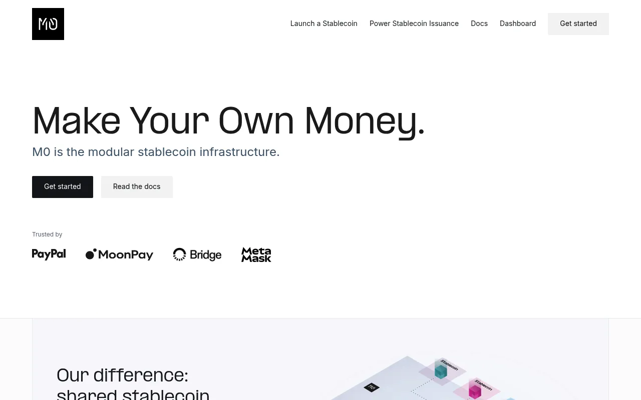 Screenshot of M0 (m0.org) — The universal stablecoin platform