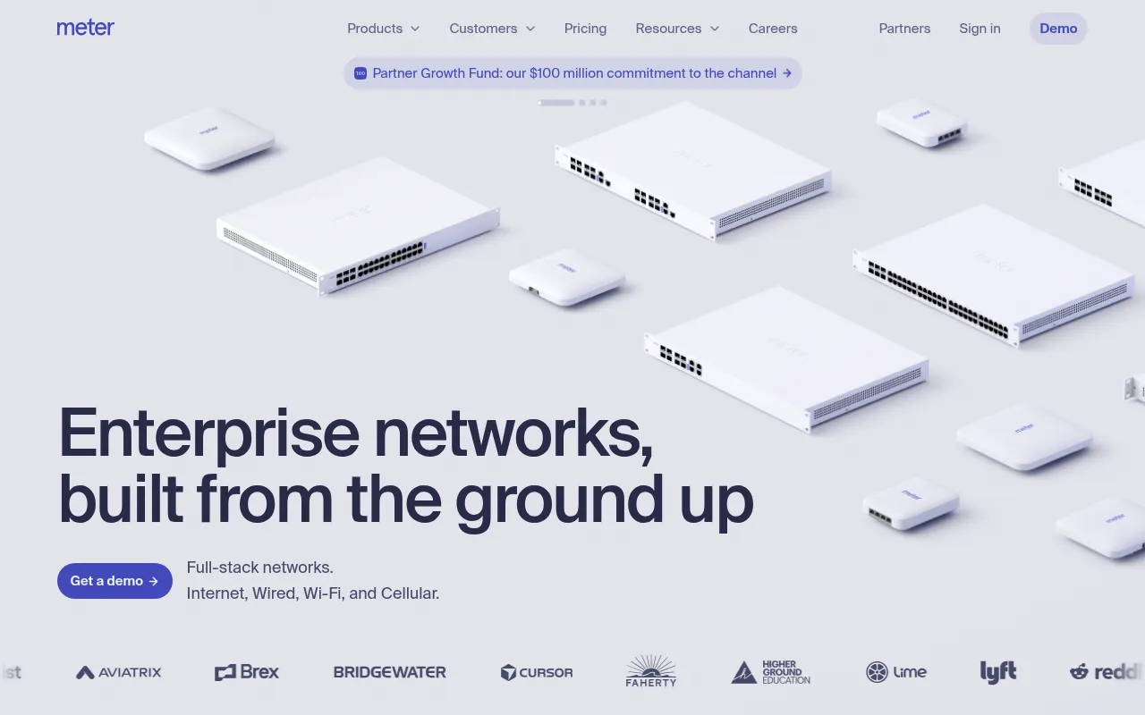 Screenshot of Meter (meter.com) — Internet infrastructure for the enterprise